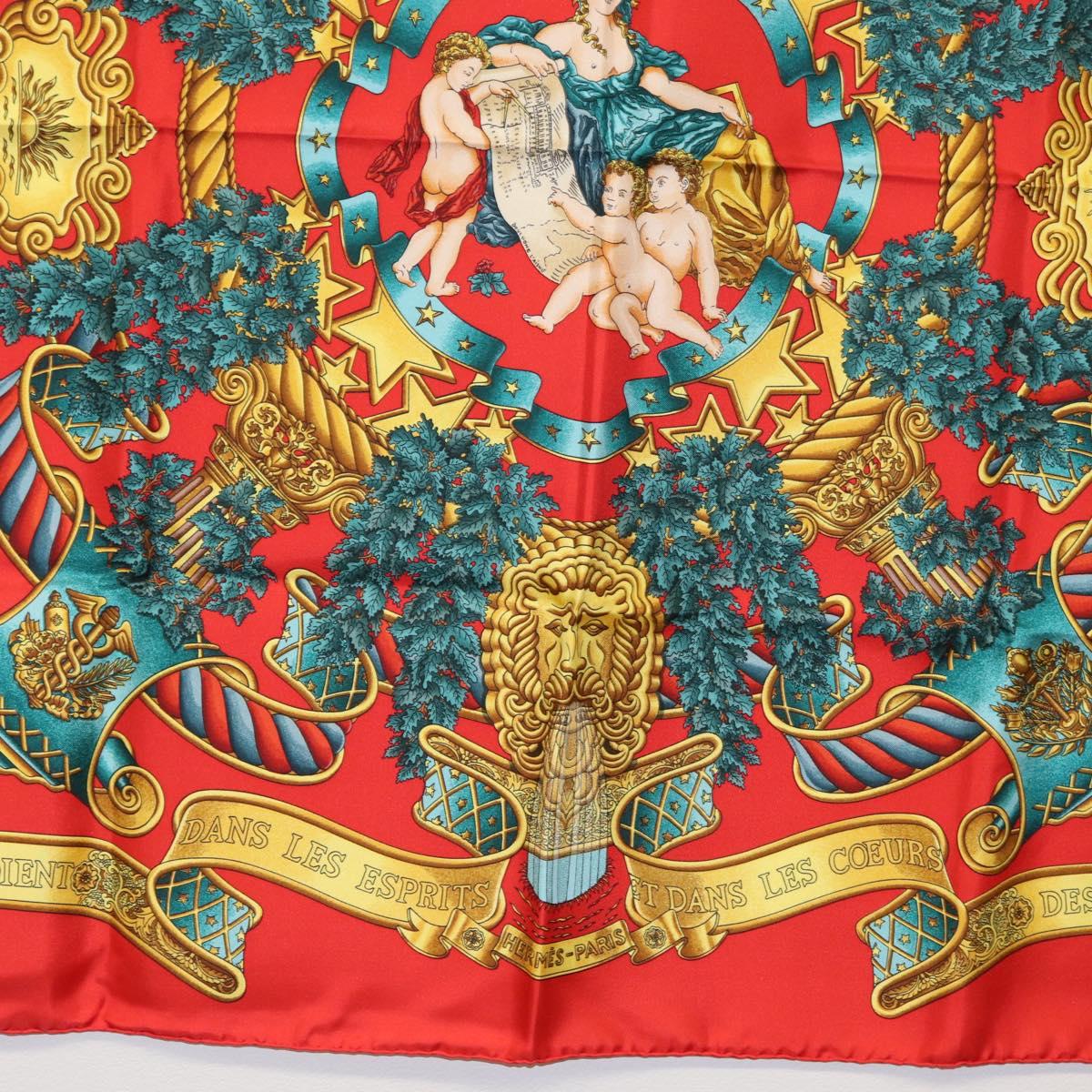 HERMES Carre 90 Scarf Silk Red Auth ki6484