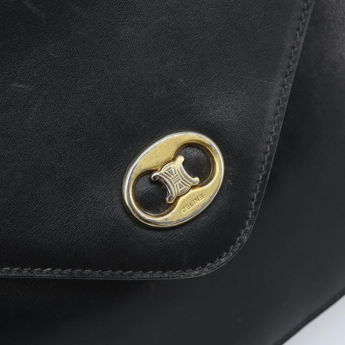CELINE Shoulder Bag Leather Black Gold Auth ki6485