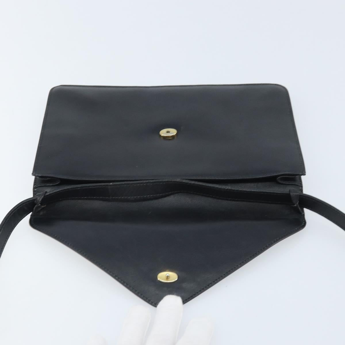 CELINE Shoulder Bag Leather Black Gold Auth ki6485