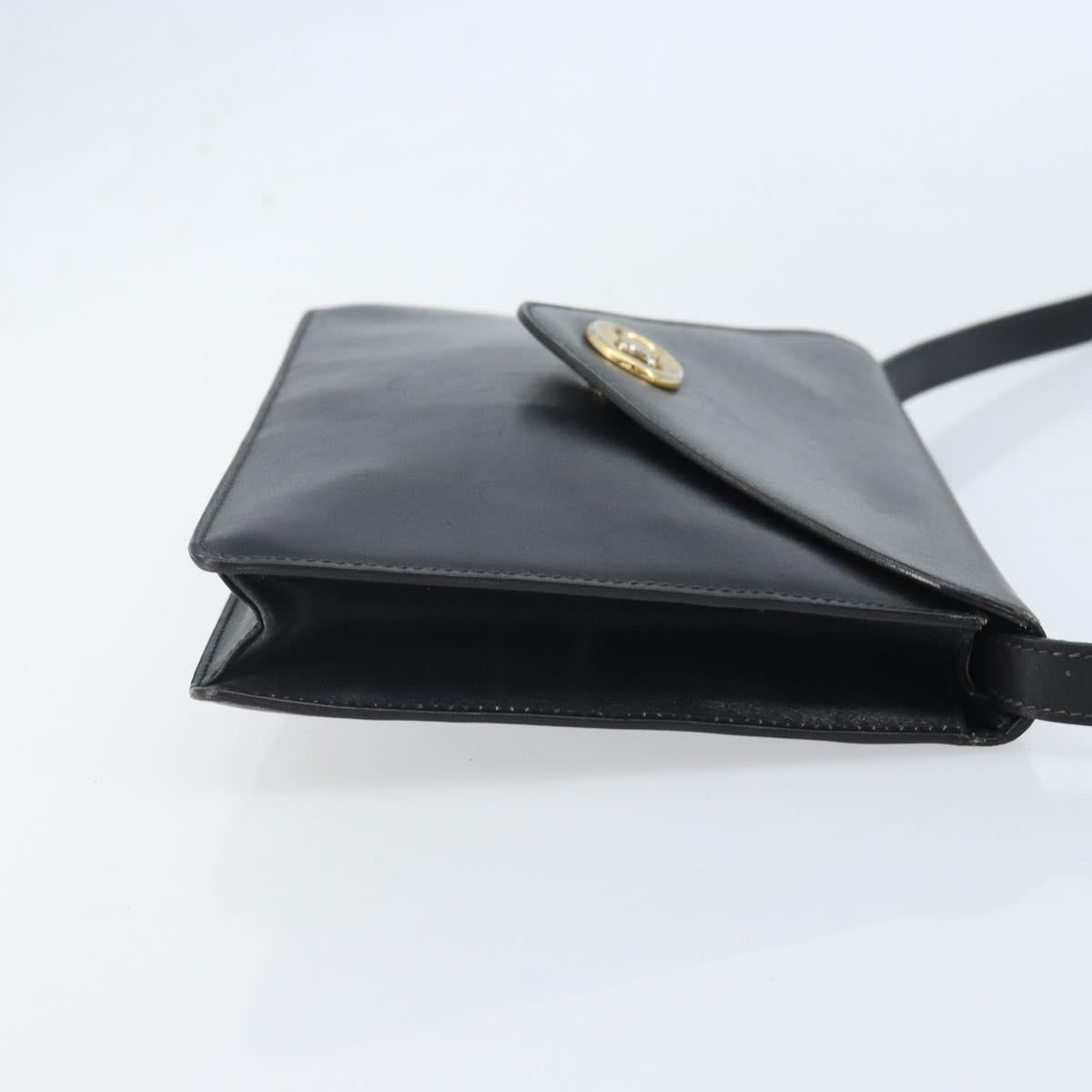 CELINE Shoulder Bag Leather Black Gold Auth ki6485