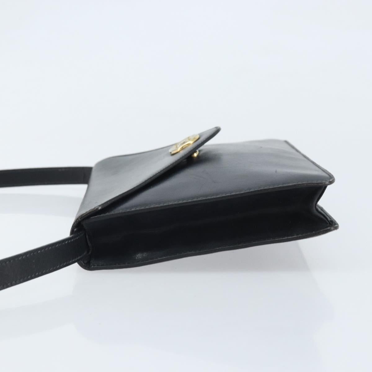 CELINE Shoulder Bag Leather Black Gold Auth ki6485
