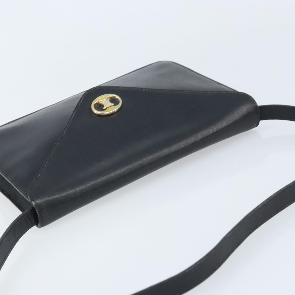 CELINE Shoulder Bag Leather Black Gold Auth ki6485