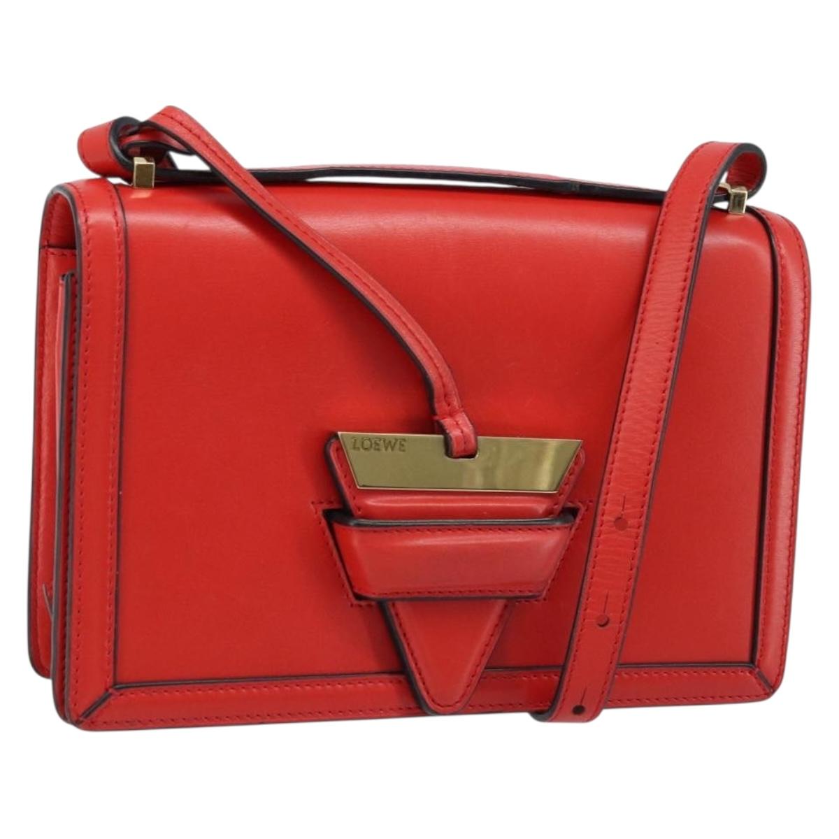 LOEWE Shoulder Bag Leather Red Gold Auth ki6486