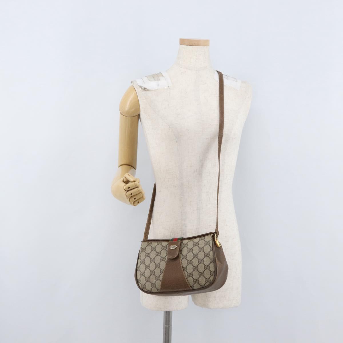 GUCCI Web Sherry Line GG Supreme Bag PVC Beige Gold 66 02 024 Auth ki6488