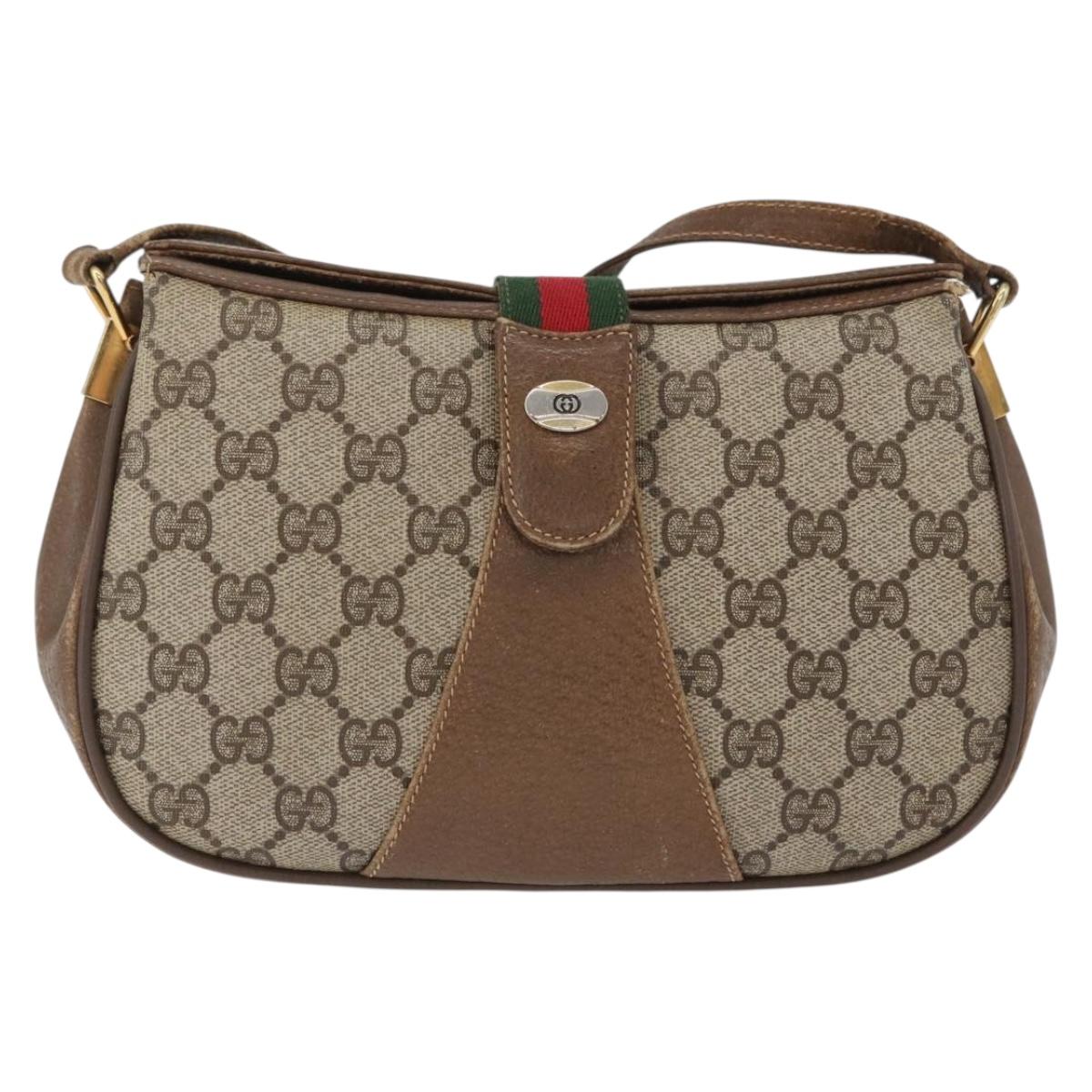 GUCCI Web Sherry Line GG Supreme Bag PVC Beige Gold 66 02 024 Auth ki6488