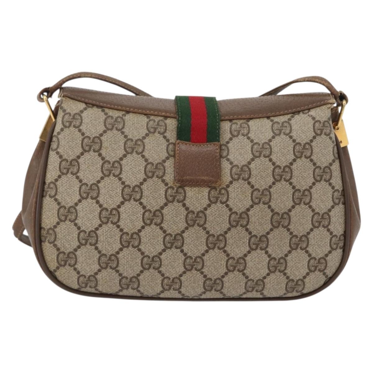 GUCCI Web Sherry Line GG Supreme Bag PVC Beige Gold 66 02 024 Auth ki6488