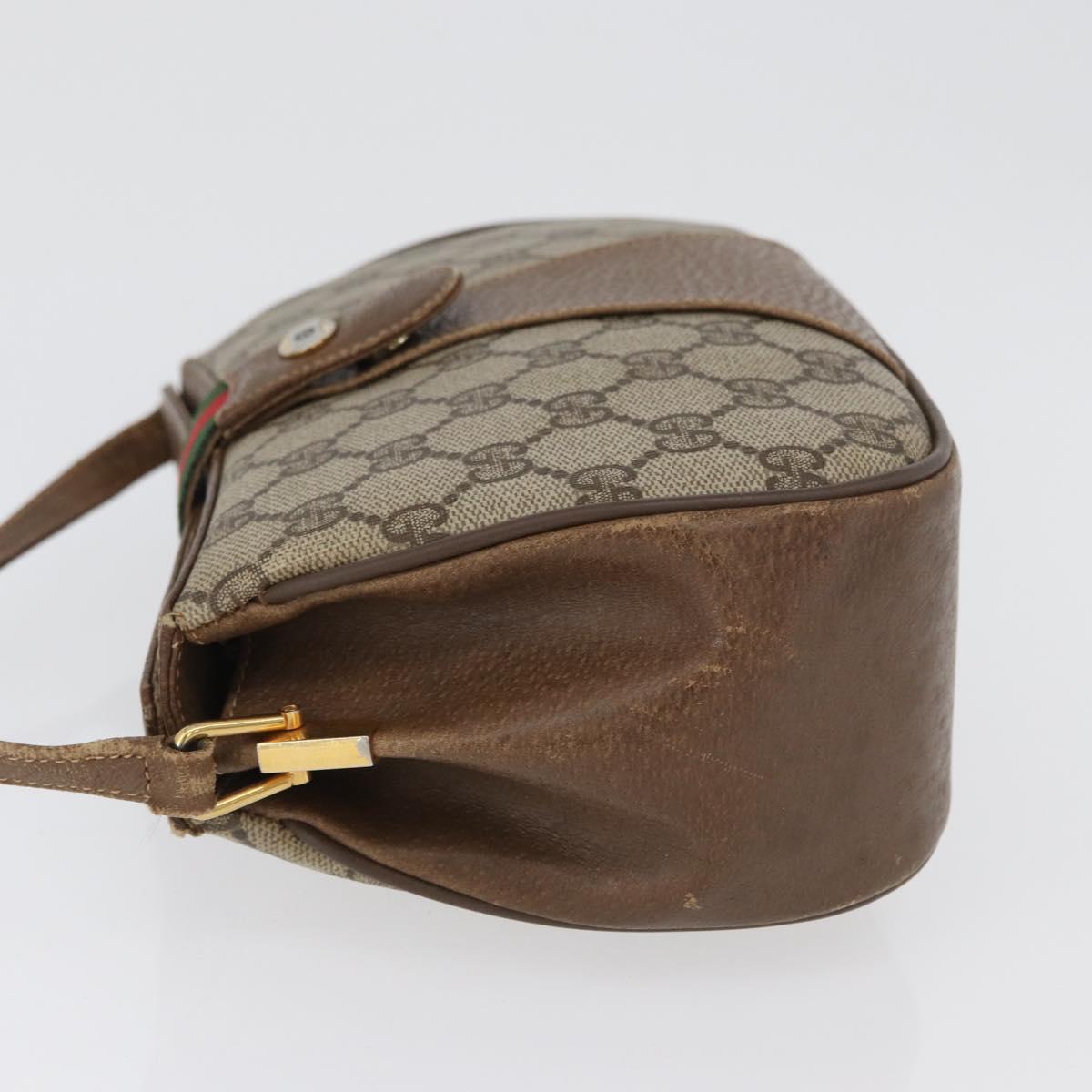 GUCCI Web Sherry Line GG Supreme Bag PVC Beige Gold 66 02 024 Auth ki6488