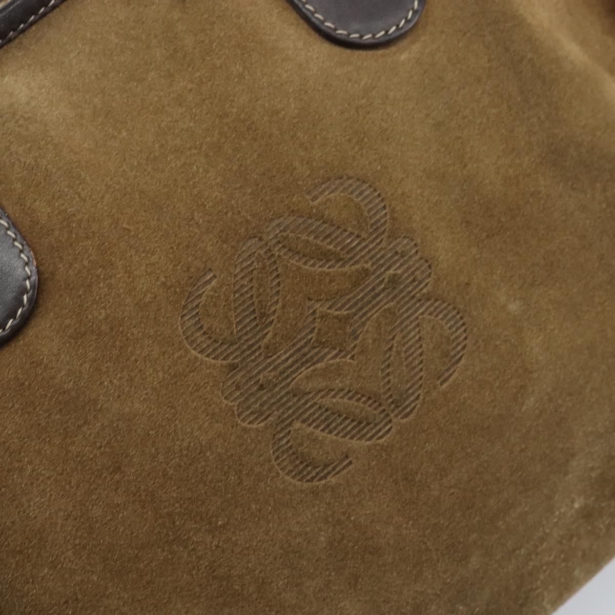 LOEWE Anagram Boston Bag Suede Leather Brown Gold Auth ki6491