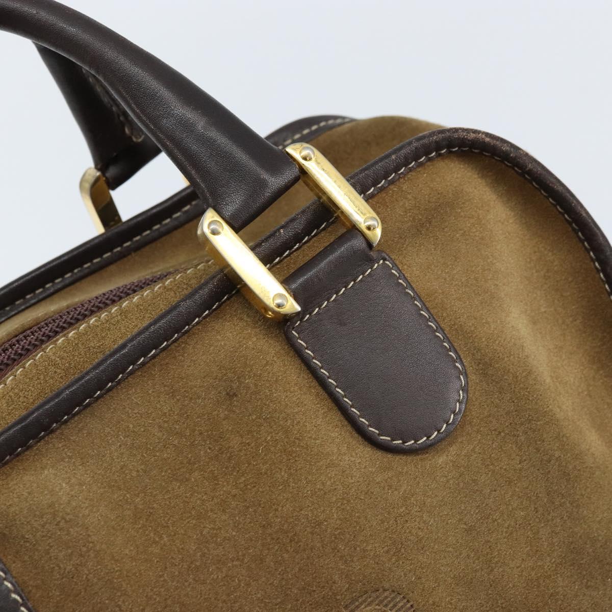 LOEWE Anagram Boston Bag Suede Leather Brown Gold Auth ki6491
