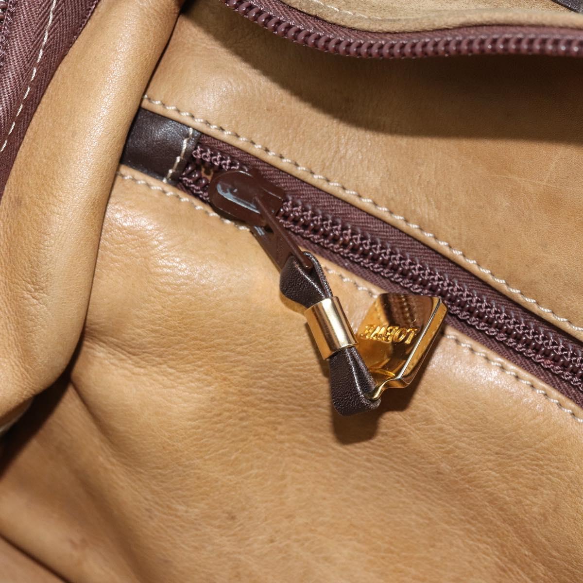 LOEWE Anagram Boston Bag Suede Leather Brown Gold Auth ki6491