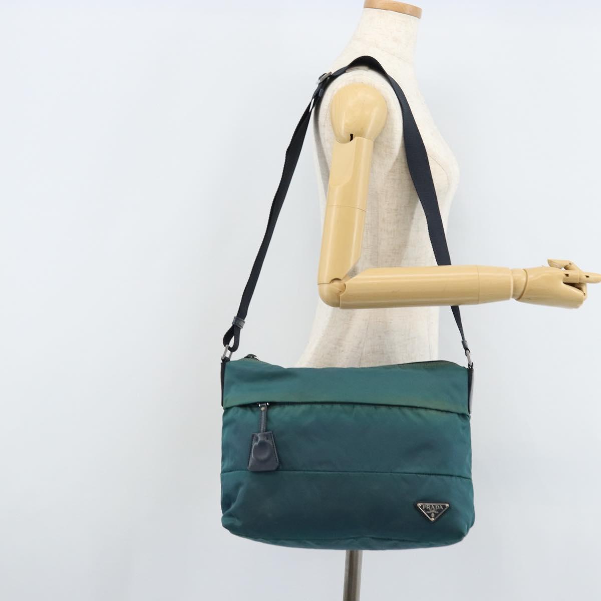 PRADA Shoulder Bag Nylon Blue Silver Auth ki6494