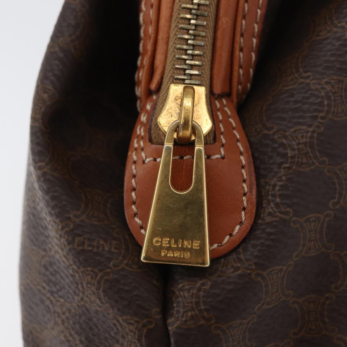 CELINE Macadam Canvas Pouch PVC Leather Brown Gold Auth ki6495