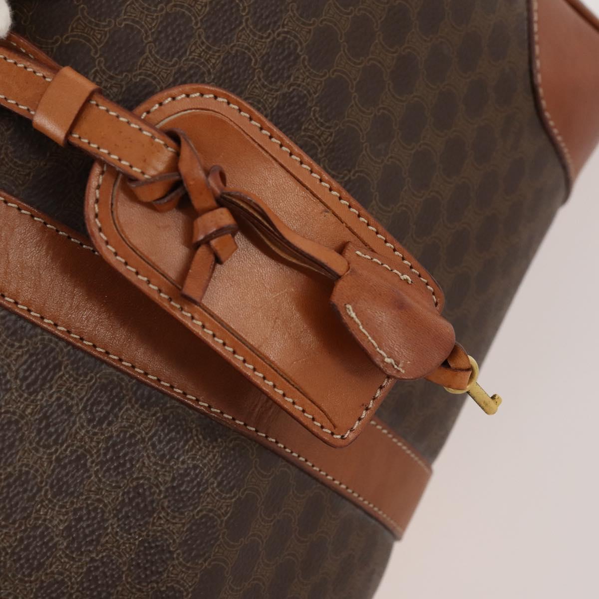CELINE Macadam Canvas Boston Bag PVC Leather Brown Gold Auth ki6500