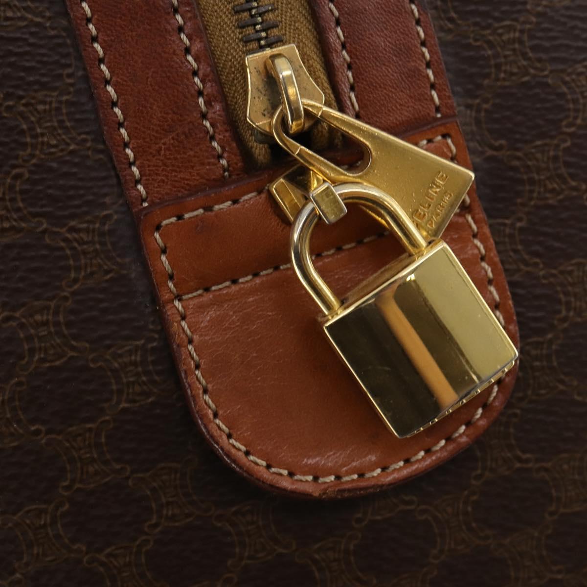CELINE Macadam Canvas Boston Bag PVC Leather Brown Gold Auth ki6500