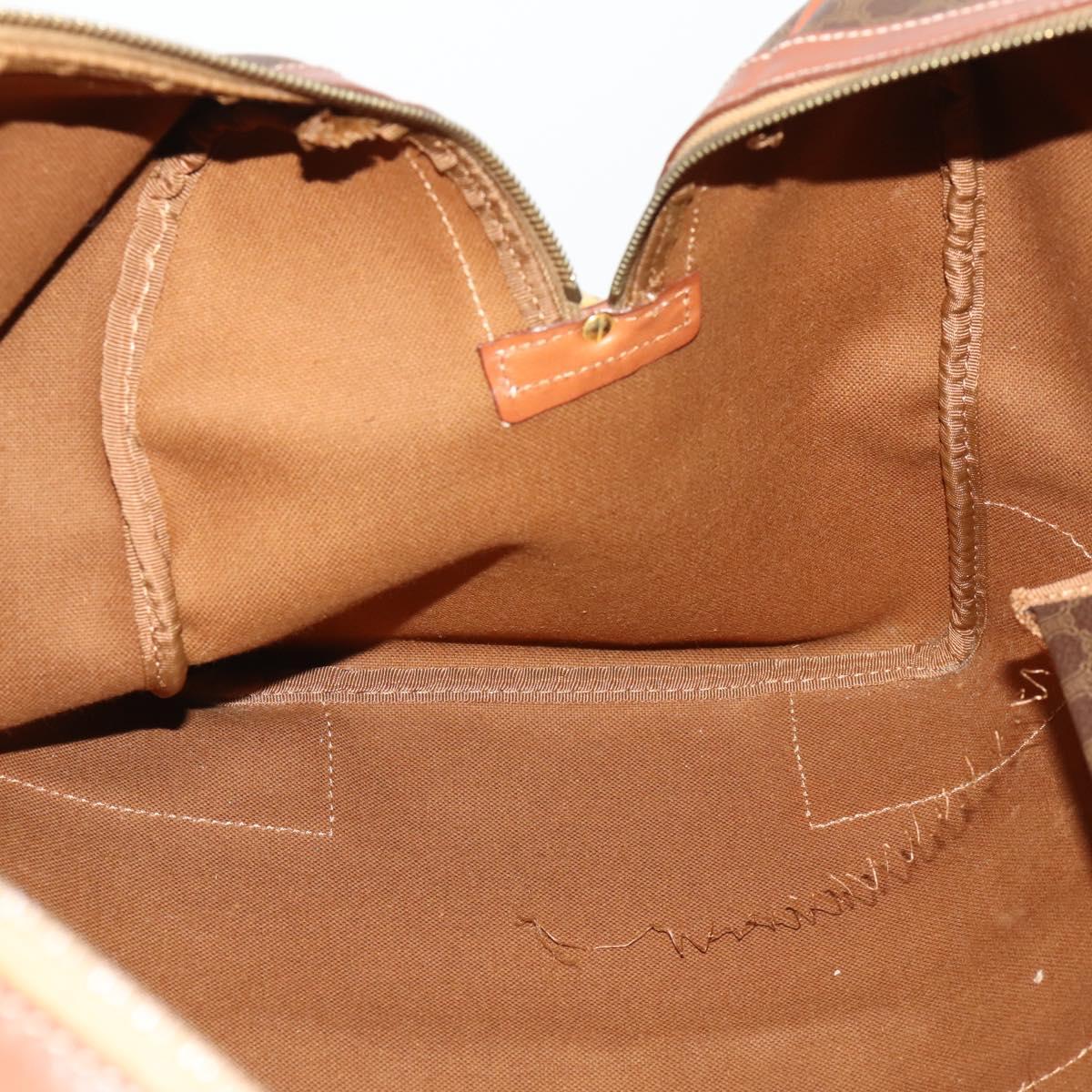 CELINE Macadam Canvas Boston Bag PVC Leather Brown Gold Auth ki6500