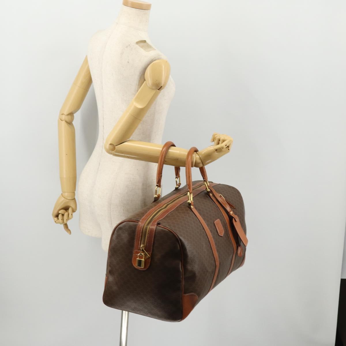 CELINE Macadam Canvas Boston Bag PVC Leather Brown Gold Auth ki6500