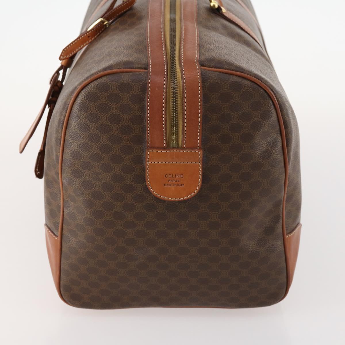 CELINE Macadam Canvas Boston Bag PVC Leather Brown Gold Auth ki6500