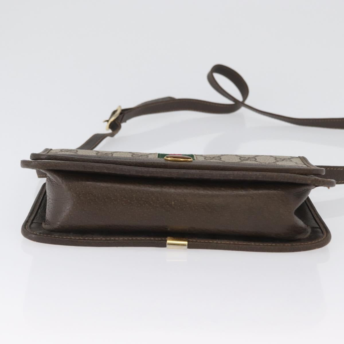 GUCCI Web Sherry Line GG Supreme Shoulder Bag PVC Beige Gold Auth ki6502