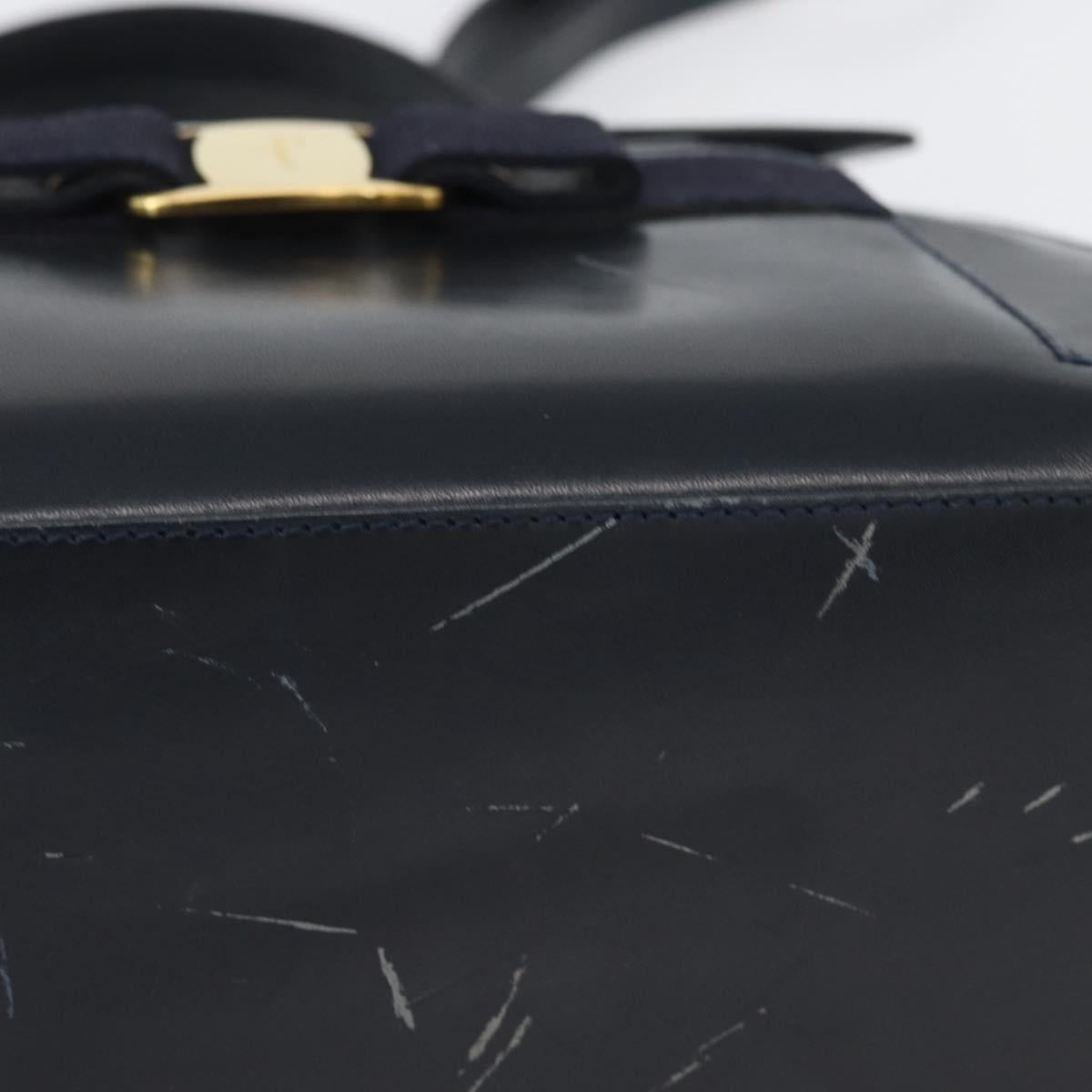 Salvatore Ferragamo Hand Bag Leather 2way Navy Gold Auth ki6504