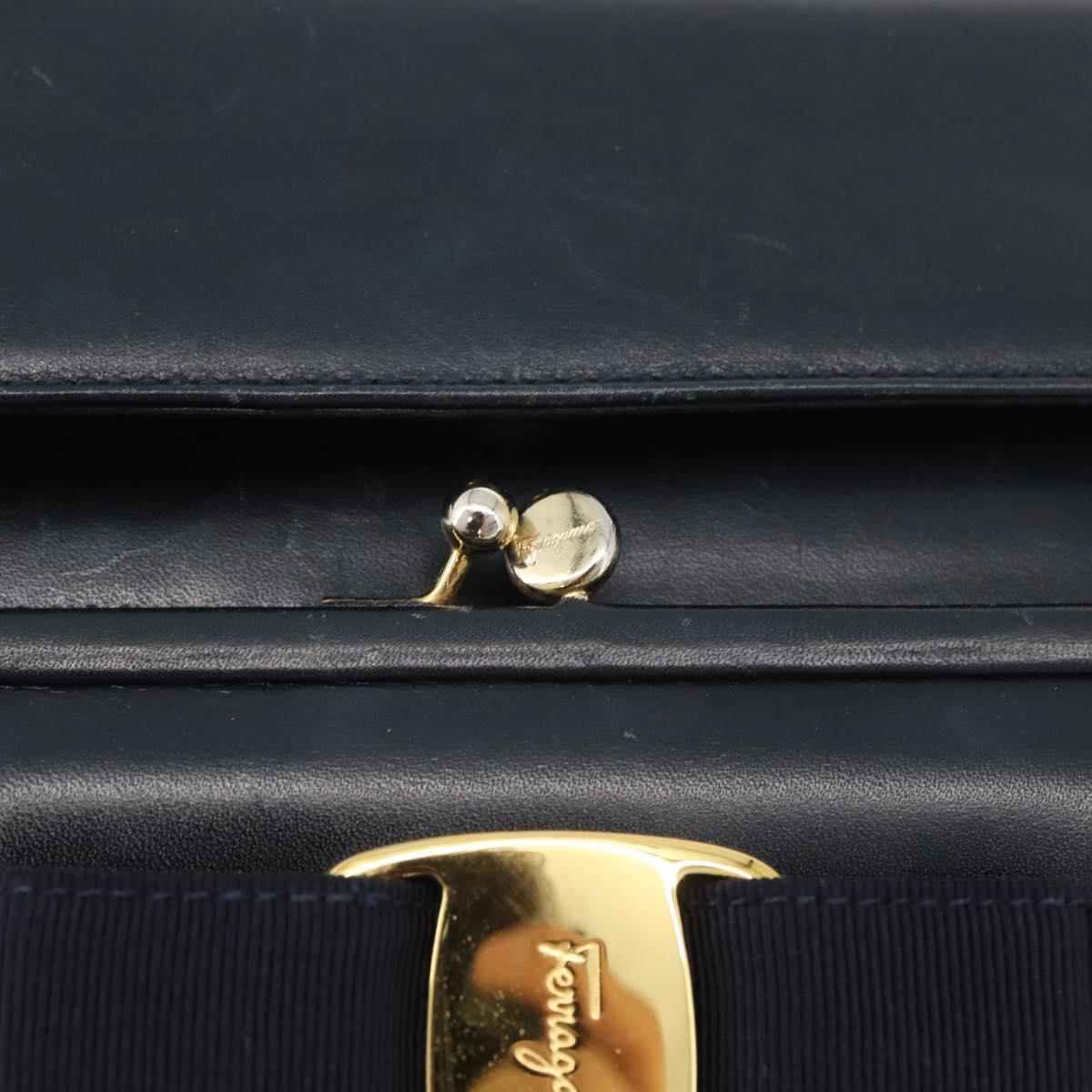 Salvatore Ferragamo Hand Bag Leather 2way Navy Gold Auth ki6504