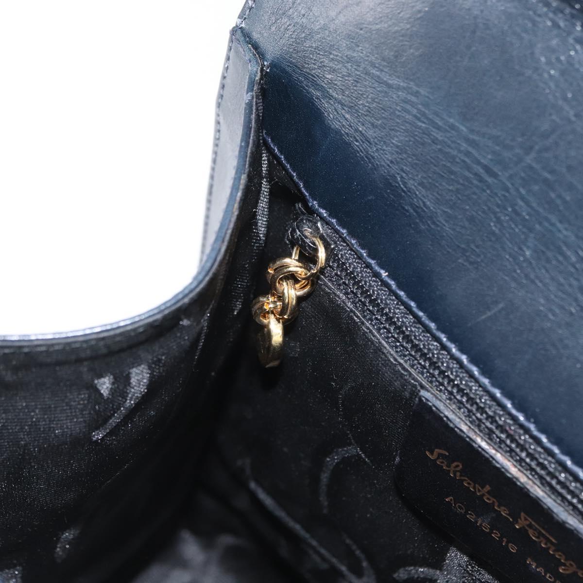 Salvatore Ferragamo Hand Bag Leather 2way Navy Gold Auth ki6504