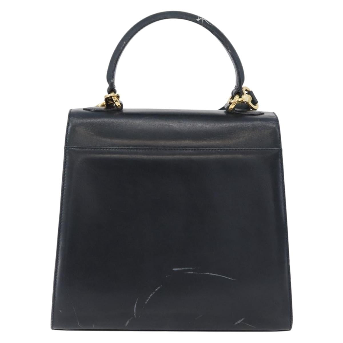 Salvatore Ferragamo Hand Bag Leather 2way Navy Gold Auth ki6504