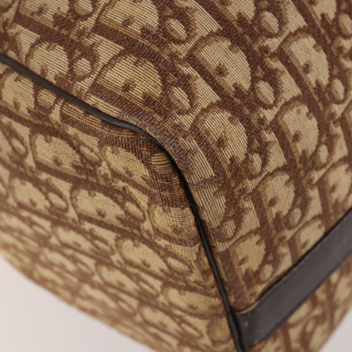 Christian Dior Trotter Canvas Boston Bag Brown Gold Auth ki6505