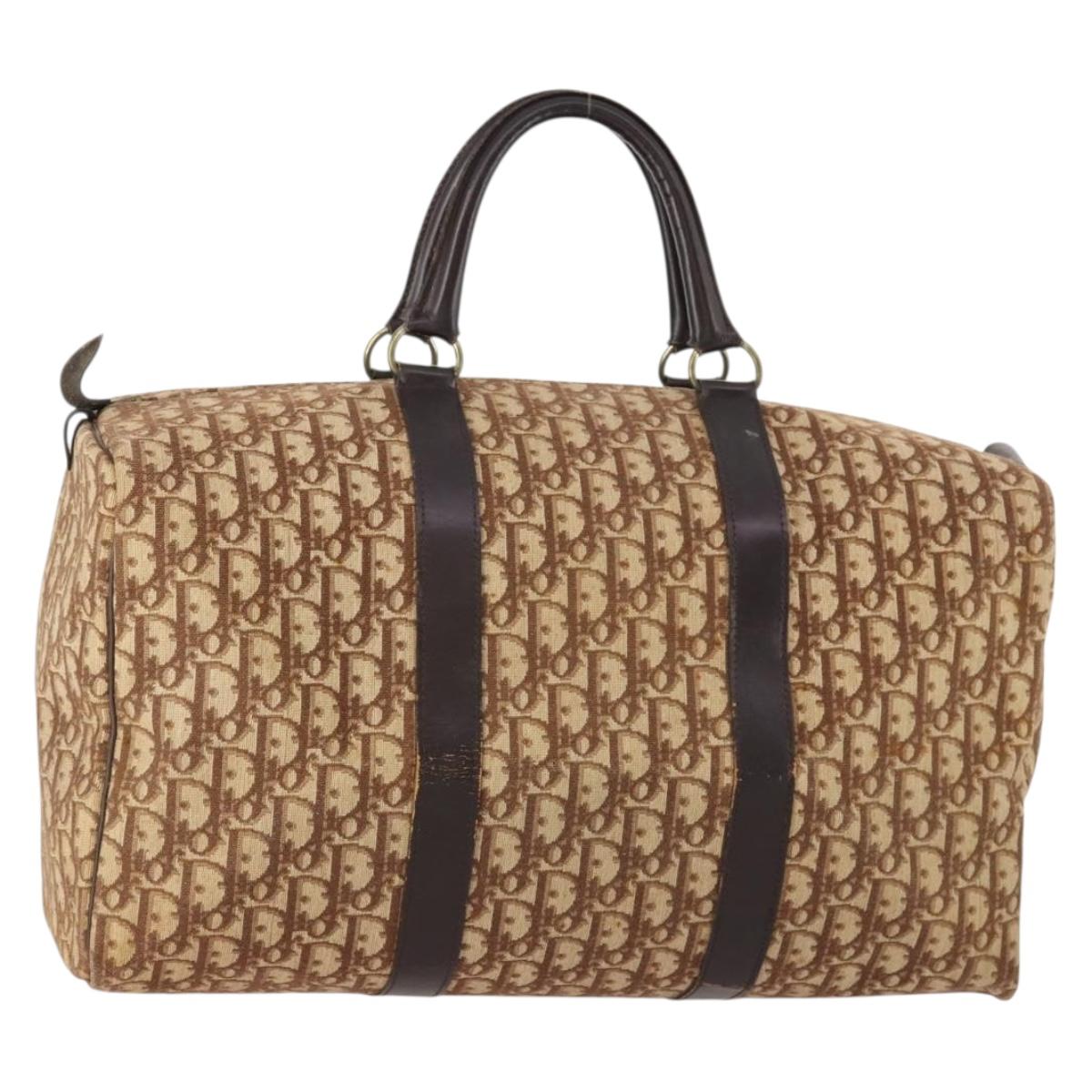 Christian Dior Trotter Canvas Boston Bag Brown Gold Auth ki6505