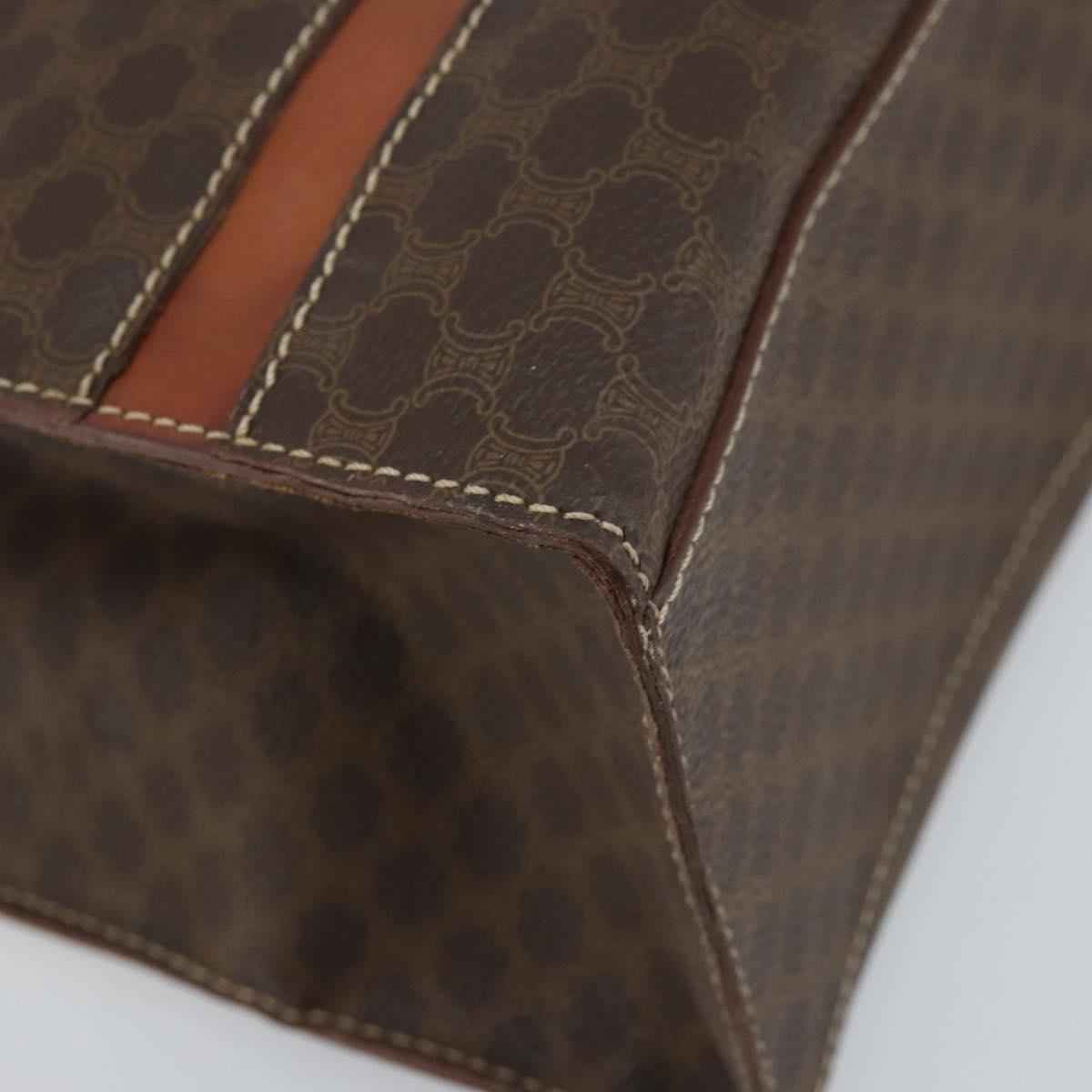 CELINE Macadam Canvas Tote Bag PVC Leather Brown Gold Auth ki6506