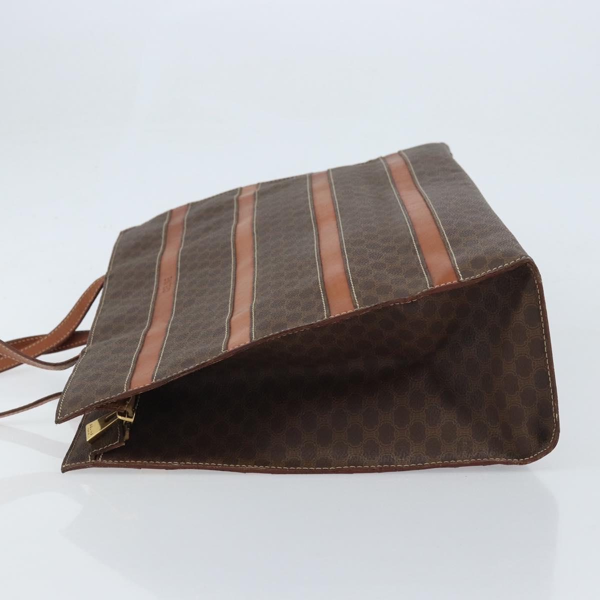CELINE Macadam Canvas Tote Bag PVC Leather Brown Gold Auth ki6506