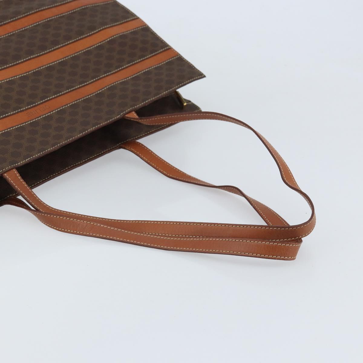 CELINE Macadam Canvas Tote Bag PVC Leather Brown Gold Auth ki6506