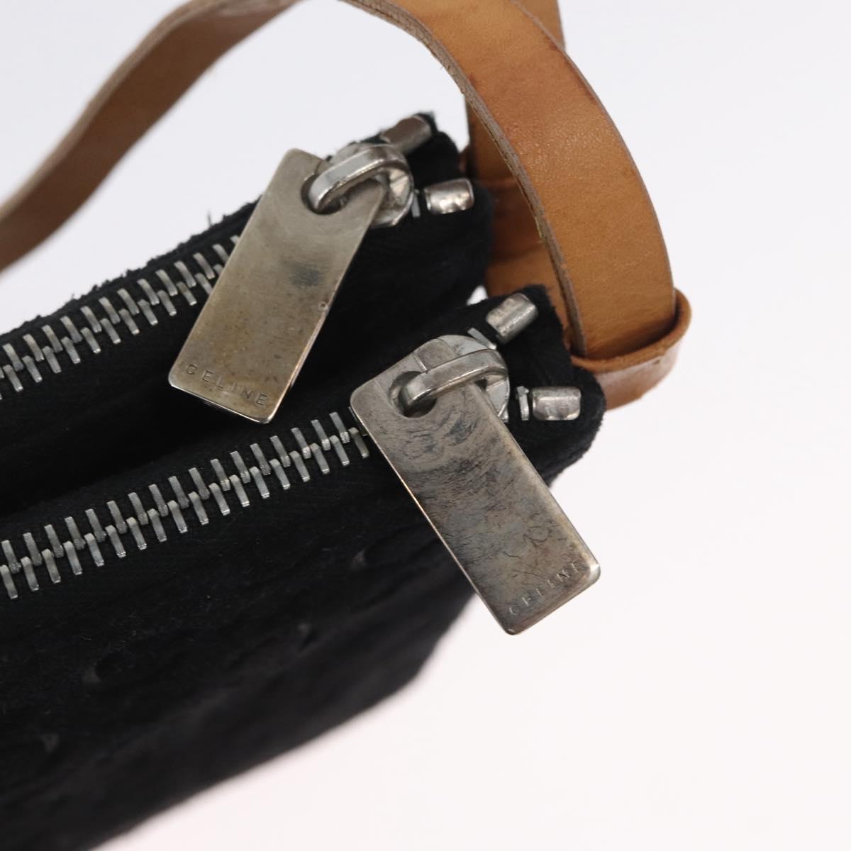 CELINE C Macadam Canvas Shoulder Bag Suede Leather Black Silver Auth ki6507