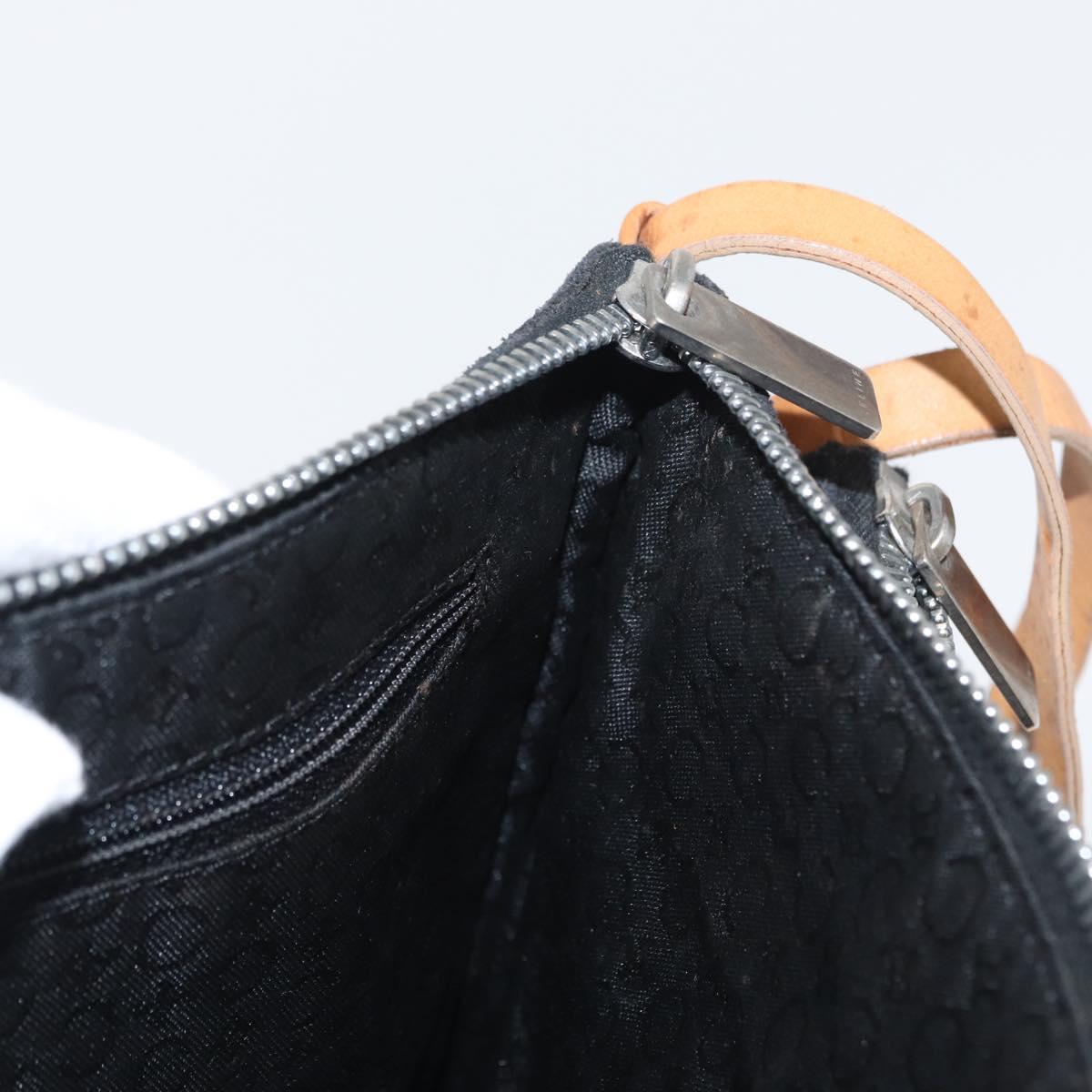 CELINE C Macadam Canvas Shoulder Bag Suede Leather Black Silver Auth ki6507