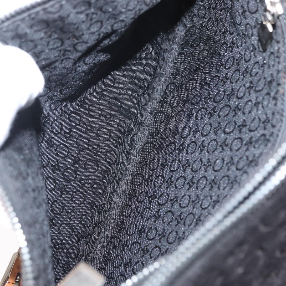 CELINE C Macadam Canvas Shoulder Bag Suede Leather Black Silver Auth ki6507