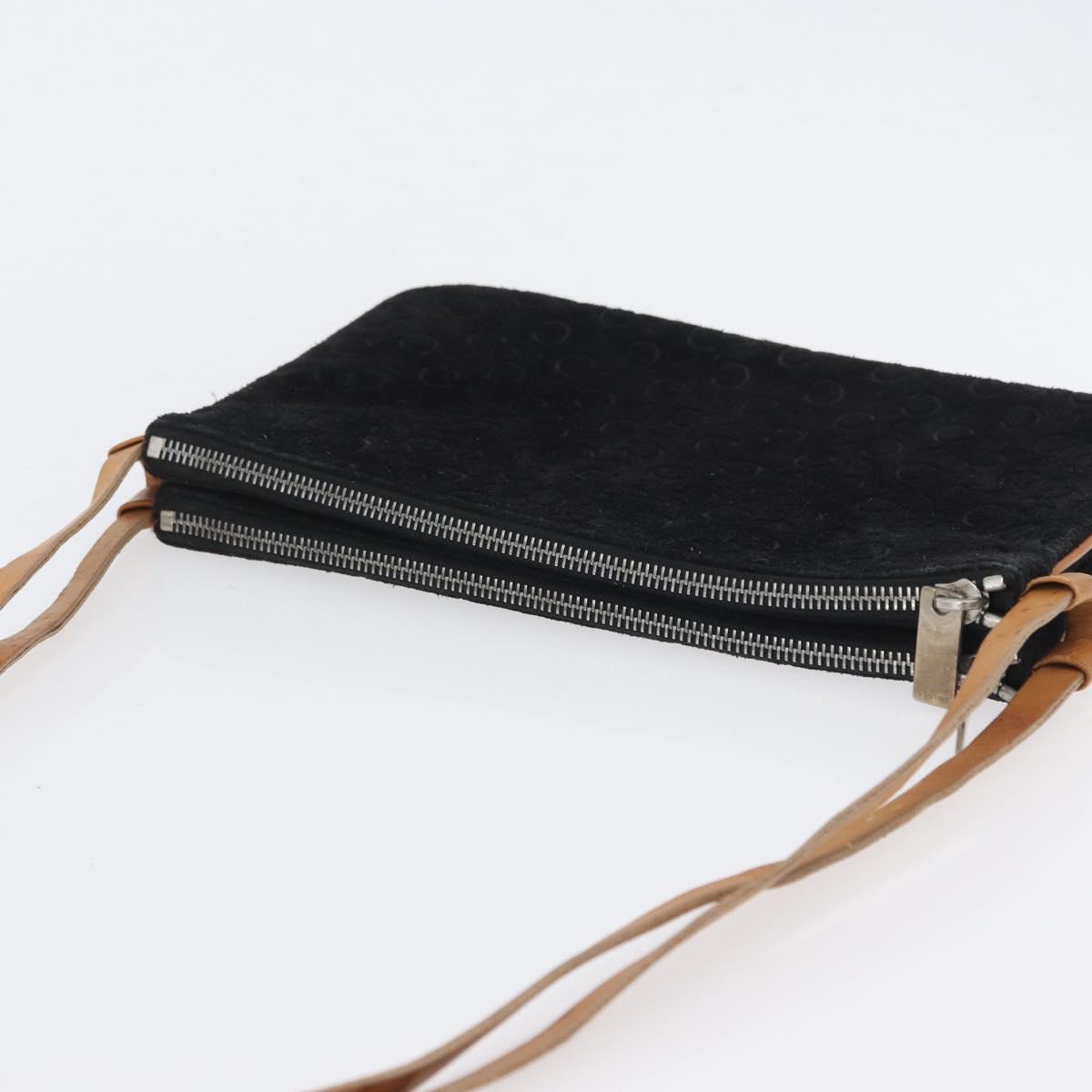 CELINE C Macadam Canvas Shoulder Bag Suede Leather Black Silver Auth ki6507