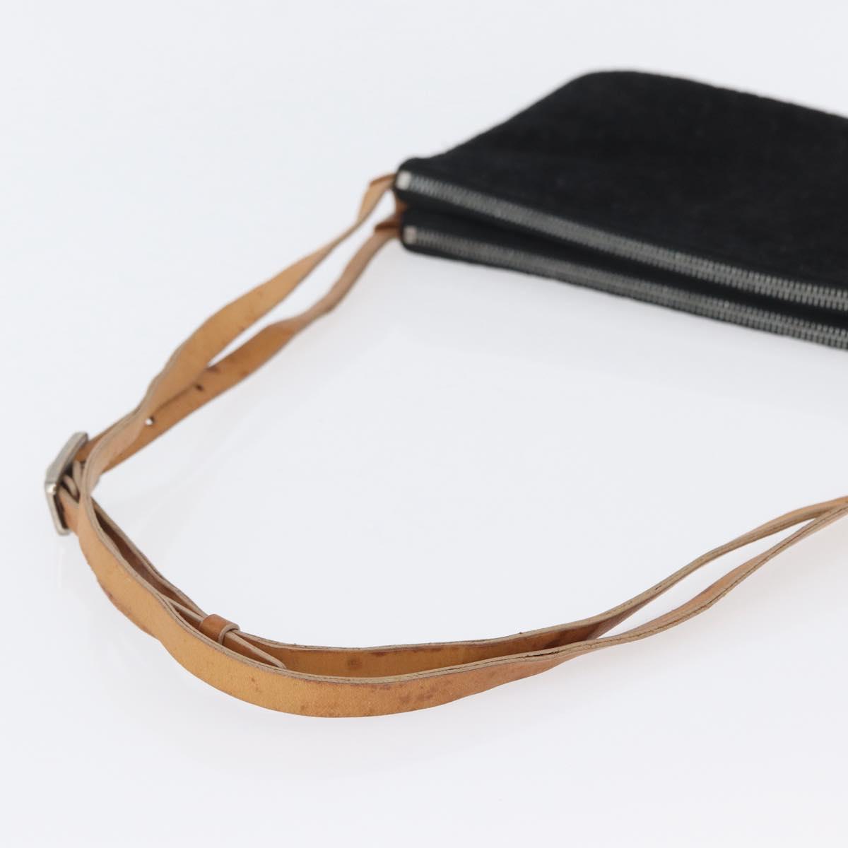 CELINE C Macadam Canvas Shoulder Bag Suede Leather Black Silver Auth ki6507
