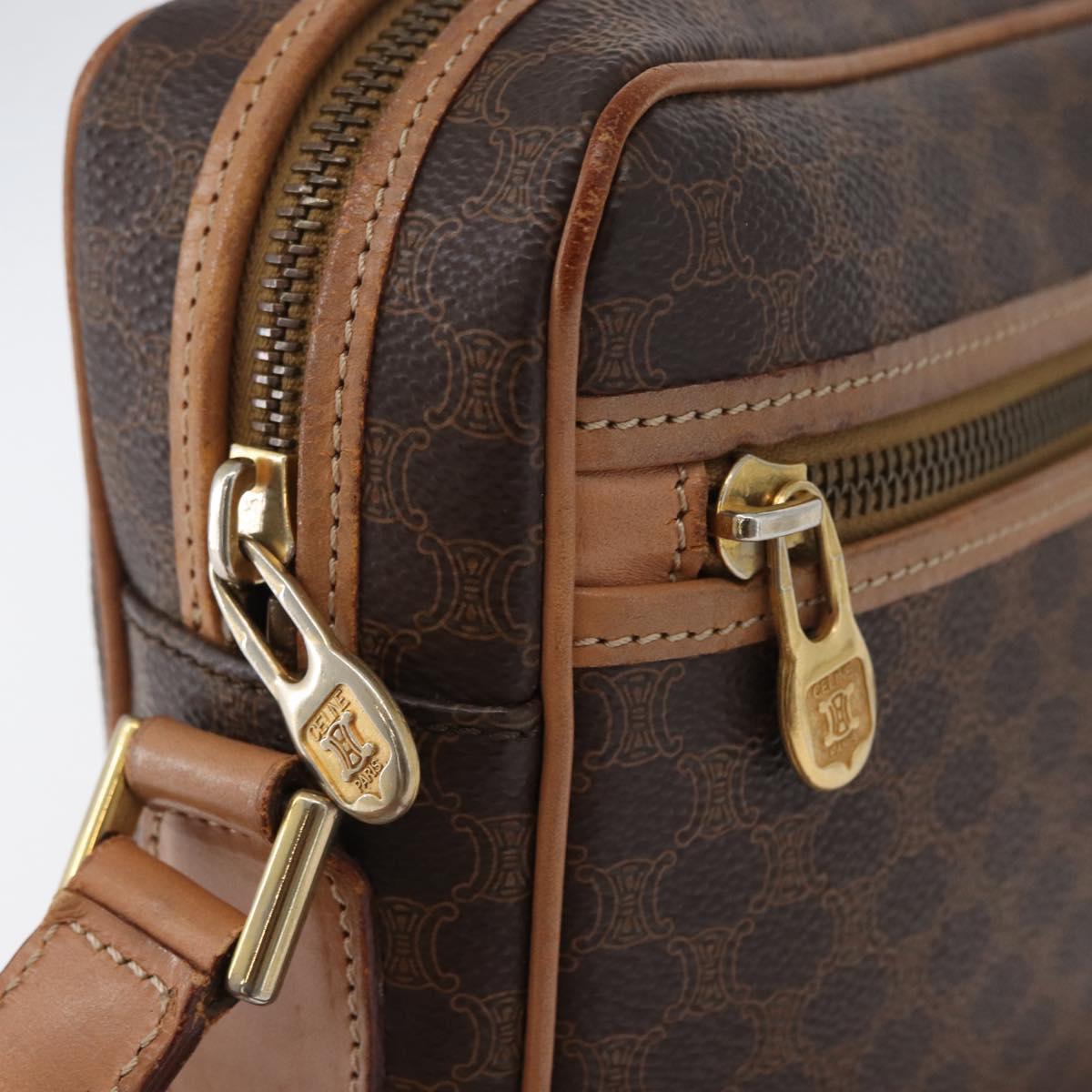 CELINE Macadam Canvas Shoulder Bag PVC Leather Brown Gold Auth ki6508
