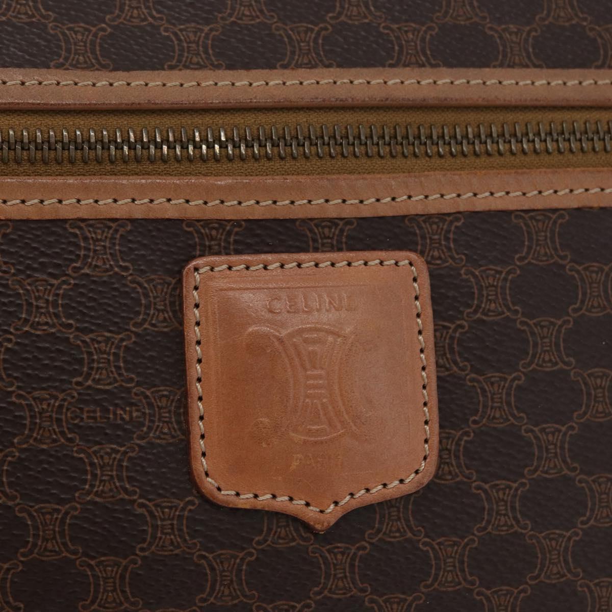 CELINE Macadam Canvas Shoulder Bag PVC Leather Brown Gold Auth ki6508