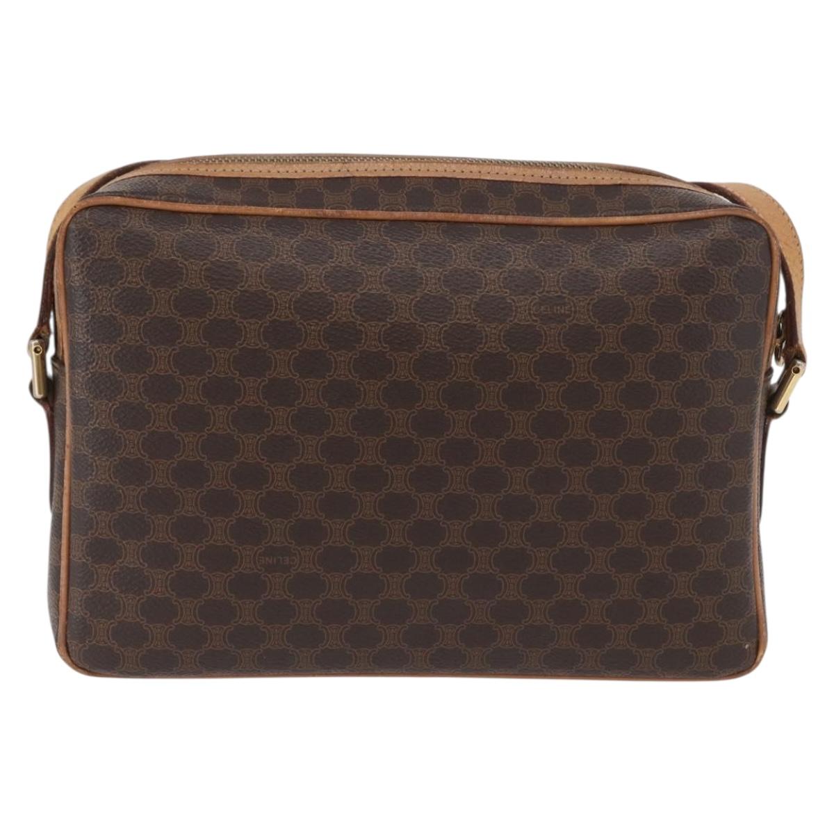 CELINE Macadam Canvas Shoulder Bag PVC Leather Brown Gold Auth ki6508
