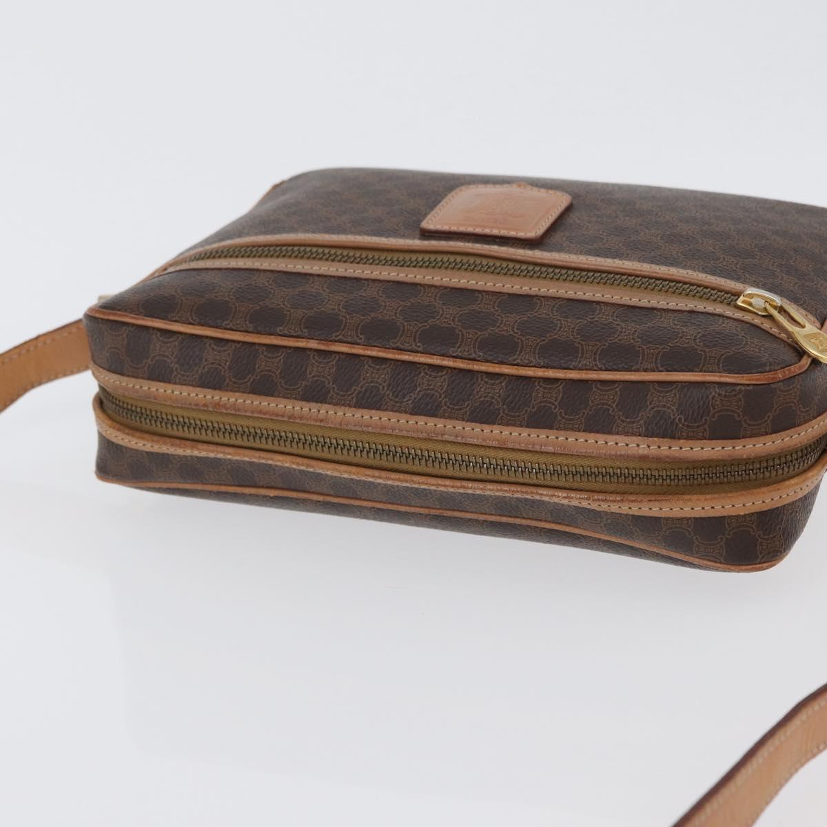 CELINE Macadam Canvas Shoulder Bag PVC Leather Brown Gold Auth ki6508