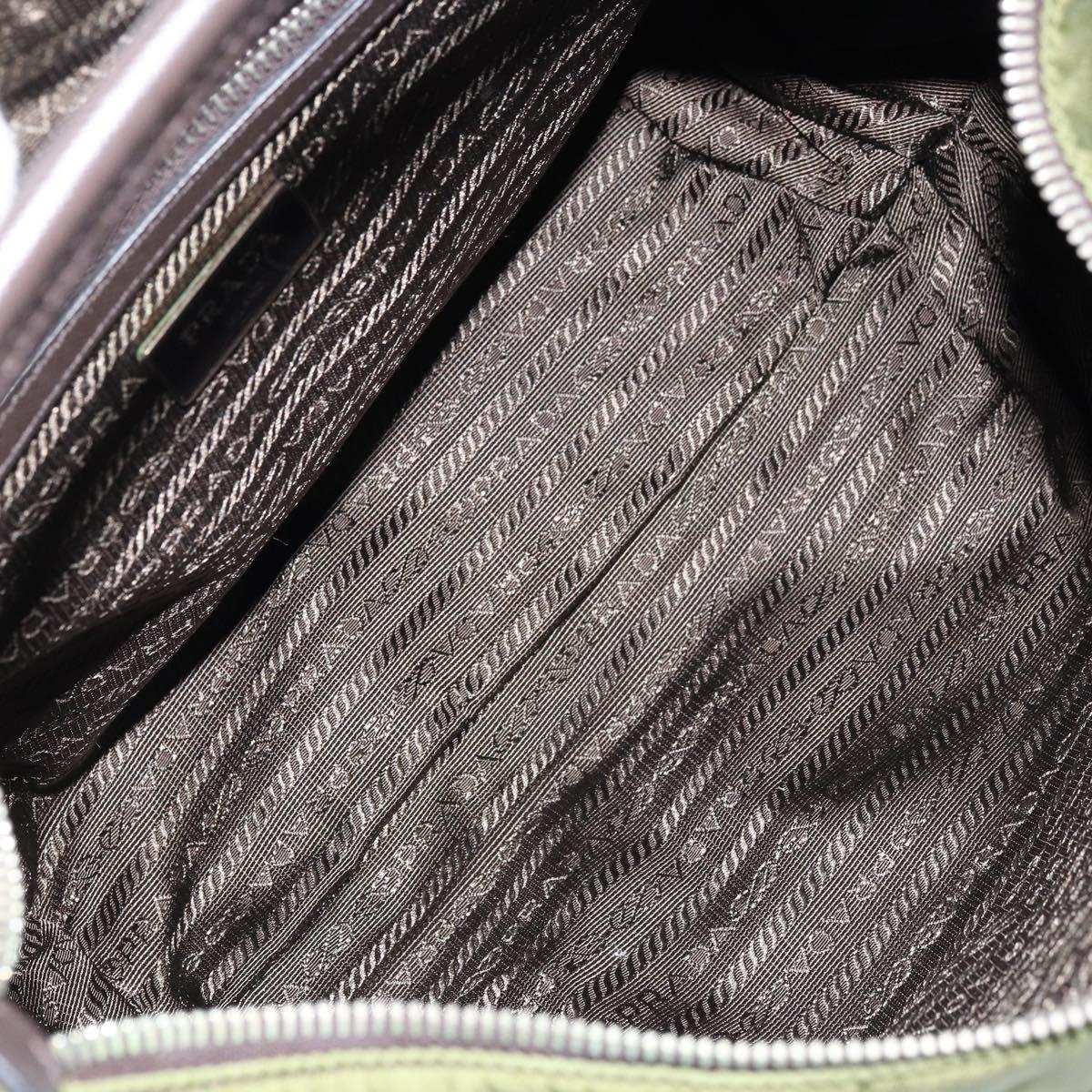 PRADA Shoulder Bag Nylon Silver Khaki Auth ki6511