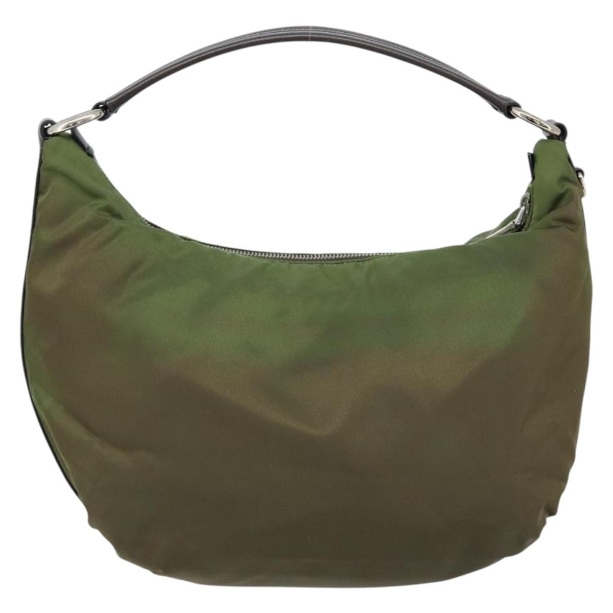 PRADA Shoulder Bag Nylon Silver Khaki Auth ki6511
