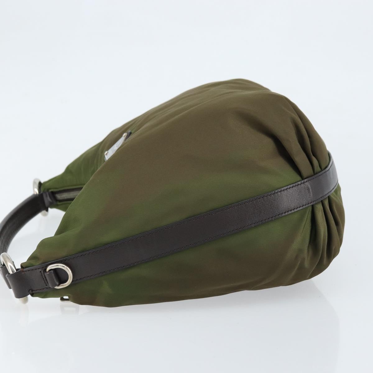 PRADA Shoulder Bag Nylon Silver Khaki Auth ki6511