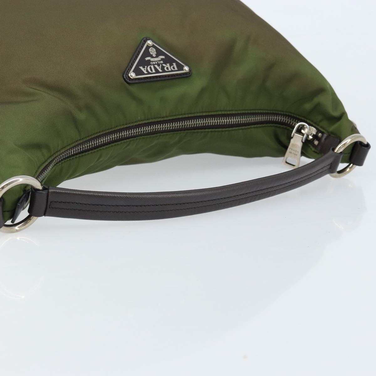PRADA Shoulder Bag Nylon Silver Khaki Auth ki6511