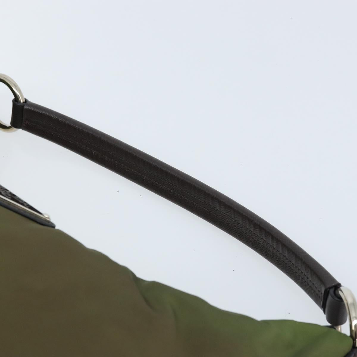 PRADA Shoulder Bag Nylon Silver Khaki Auth ki6511