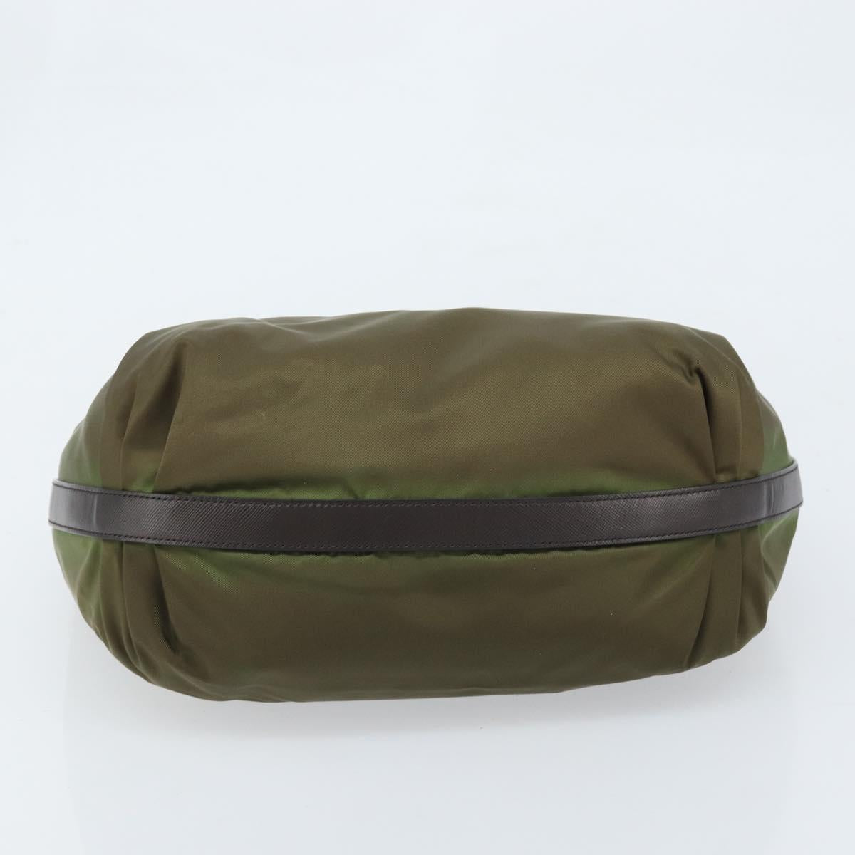 PRADA Shoulder Bag Nylon Silver Khaki Auth ki6511