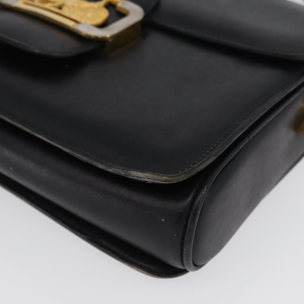 CELINE Horse Carriage Shoulder Bag Leather Black Gold Auth ki6513