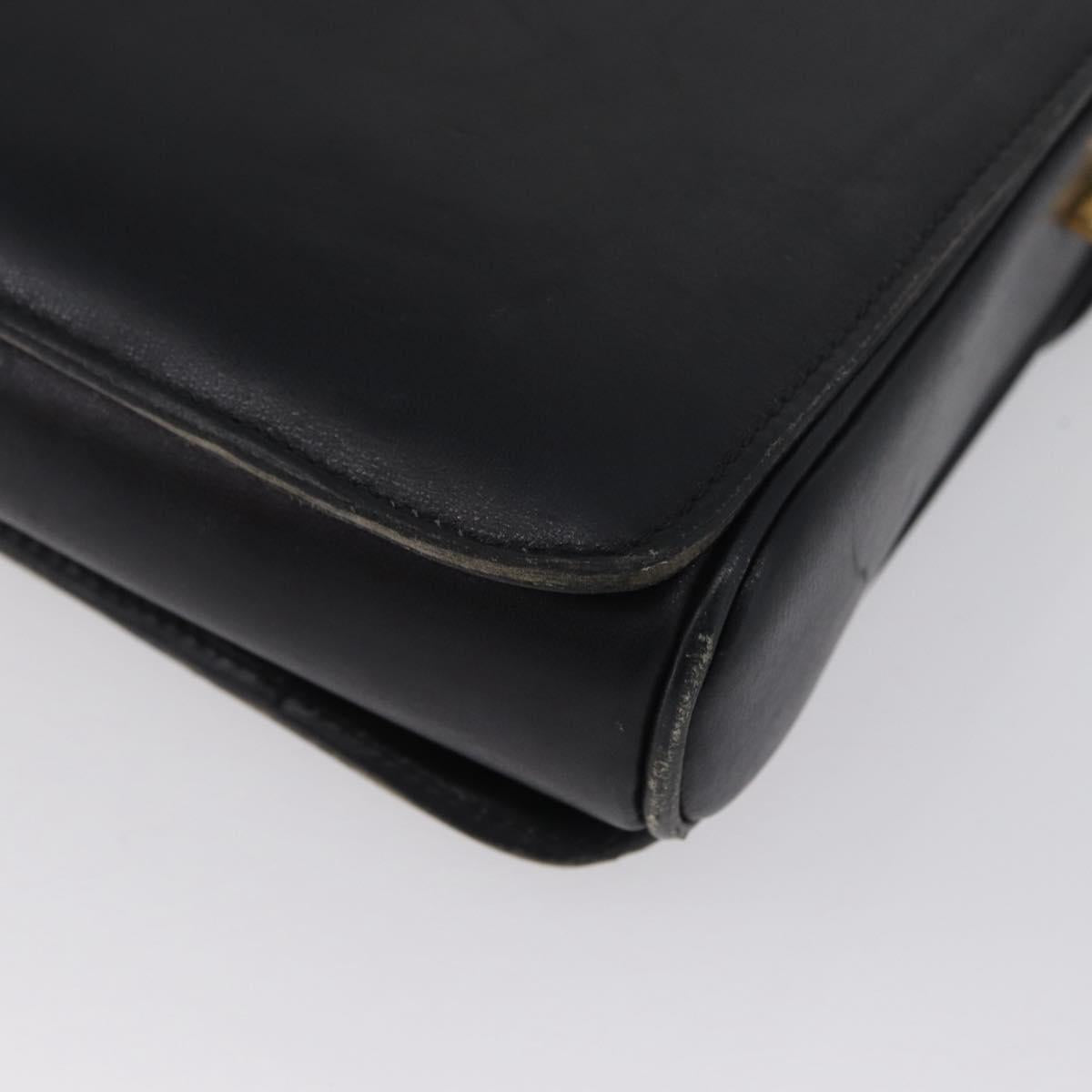 CELINE Horse Carriage Shoulder Bag Leather Black Gold Auth ki6513