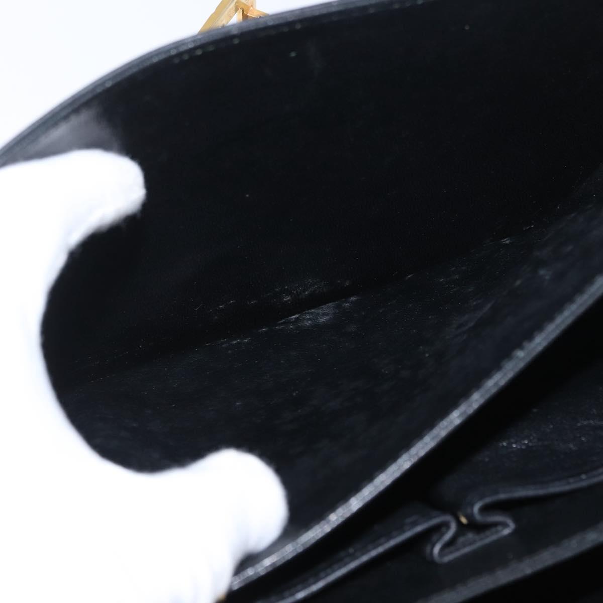 CELINE Horse Carriage Shoulder Bag Leather Black Gold Auth ki6513