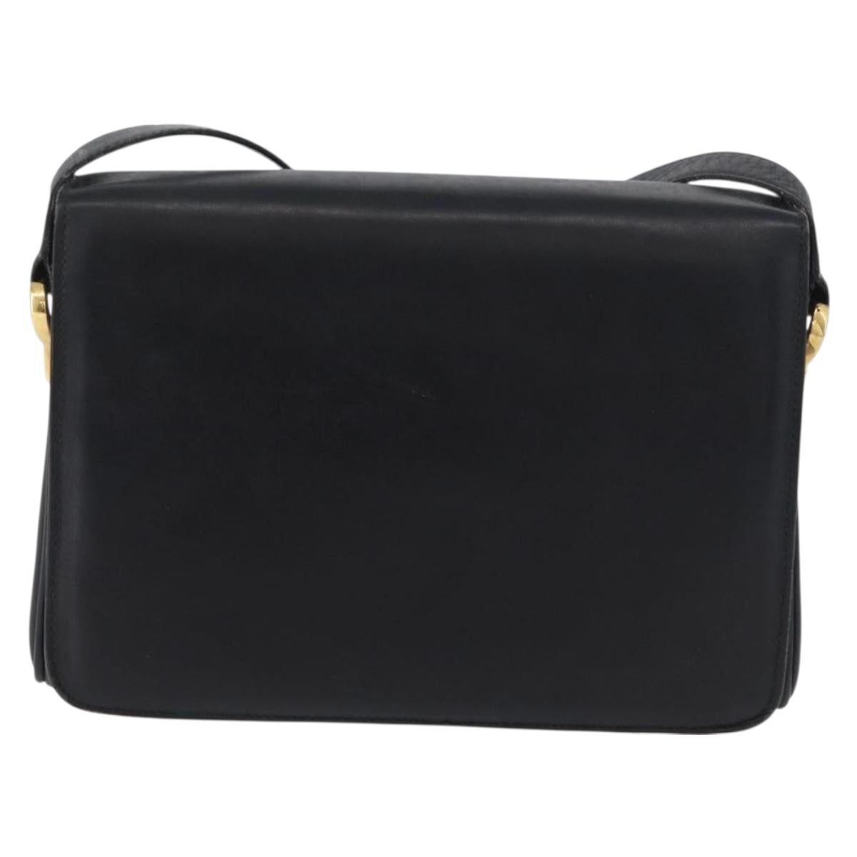 CELINE Horse Carriage Shoulder Bag Leather Black Gold Auth ki6513